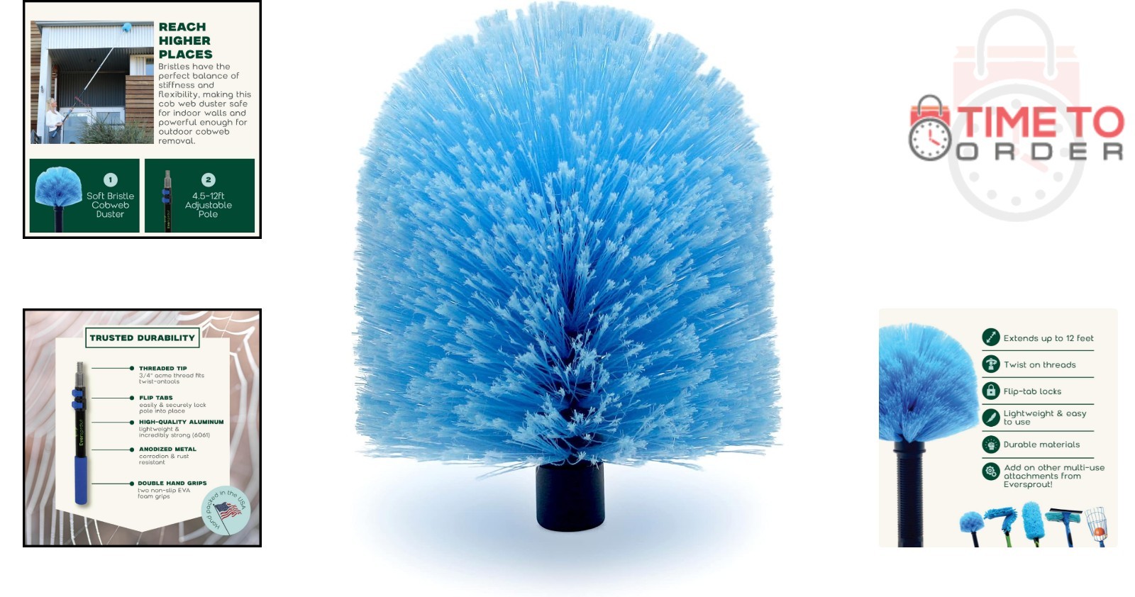 Cobweb Duster Soft Bristles Indoor Outdoor Use Fits 3/4 Inch Threaded Poles