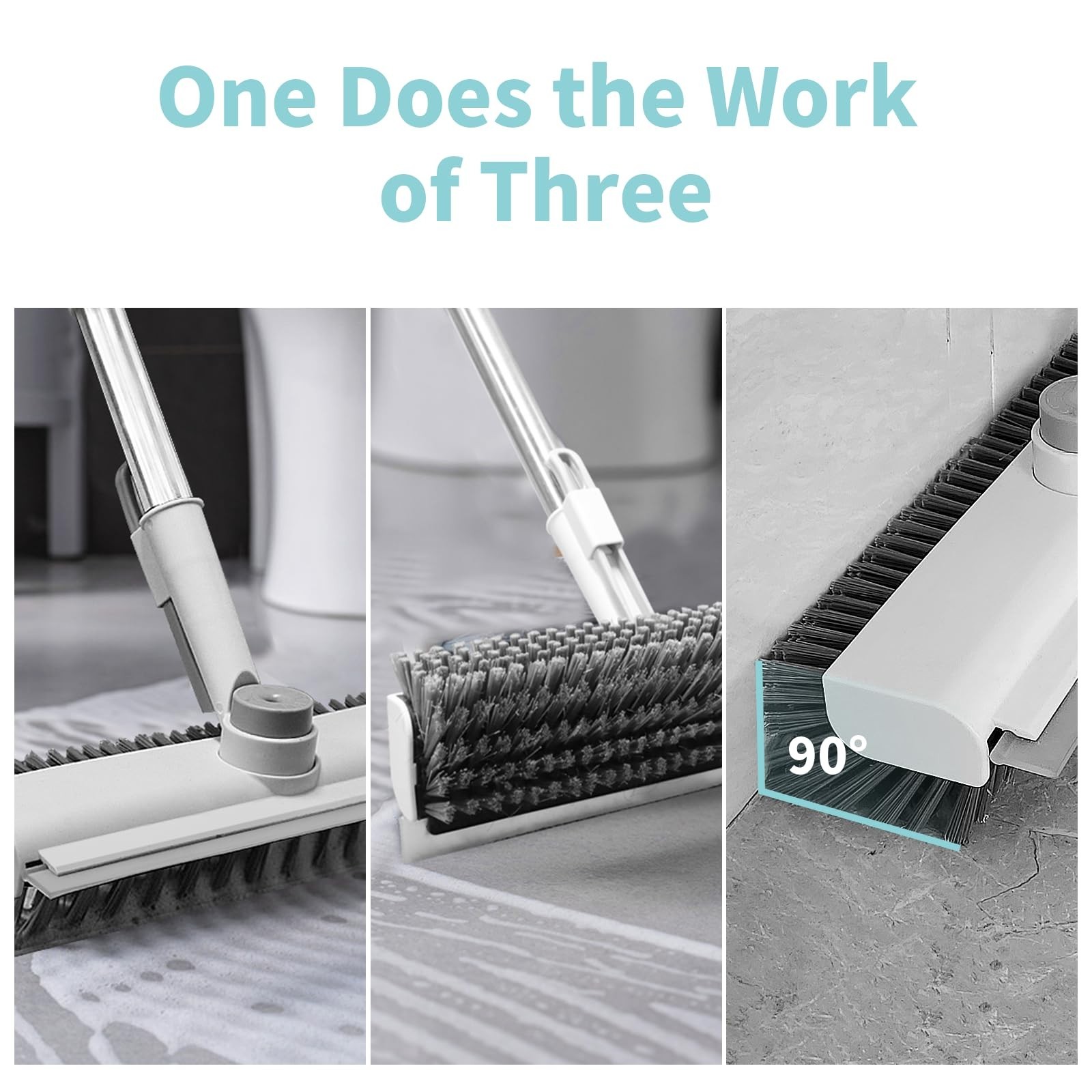 Heavy-Duty Floor Scrub Brush with Long Handle, 3-in-1 Stiff Bristle Cleaner, 2 P