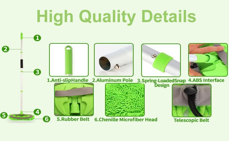 62” Microfiber Car Wash Brush Mop Kit Sponge with Long Handle