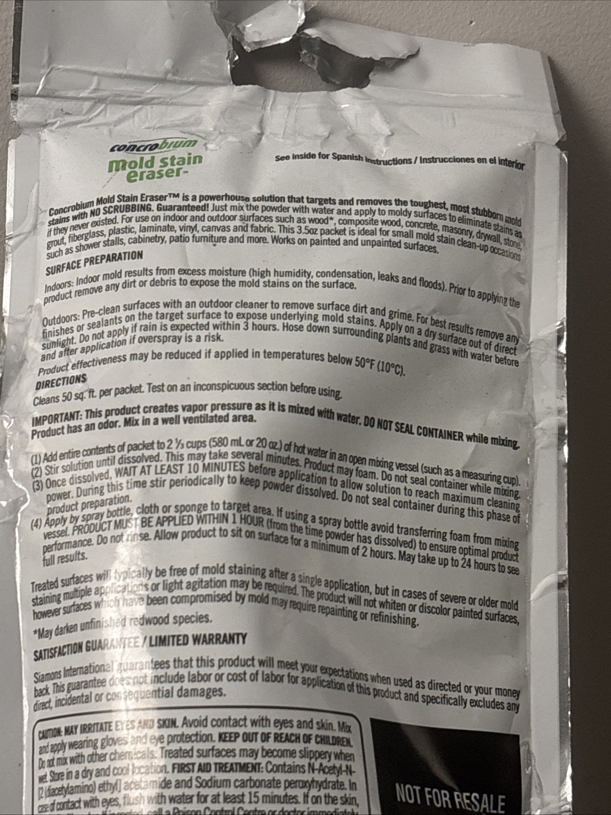 Concrobium Mold Stain Eraser 3.5 ounce Packet Treats 50 Square Feet 3.5 OZ