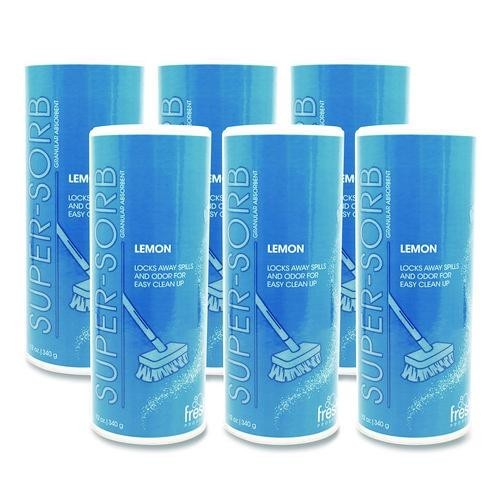 Fresh Super-Sorb Spill Absorbent, Lemon, 12 oz Shaker Can, 720 oz cap, 6/Box