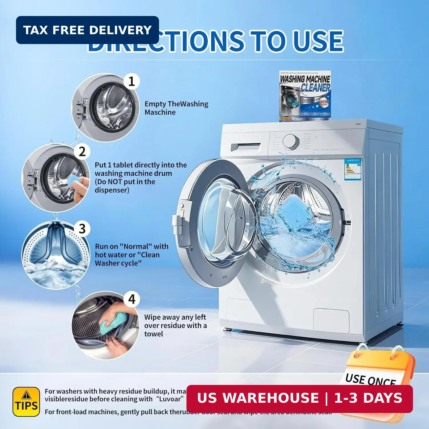 Washing Machine Cleaner Tablets-24 Packs,Deep Cleaning Tablets For HE Front Load