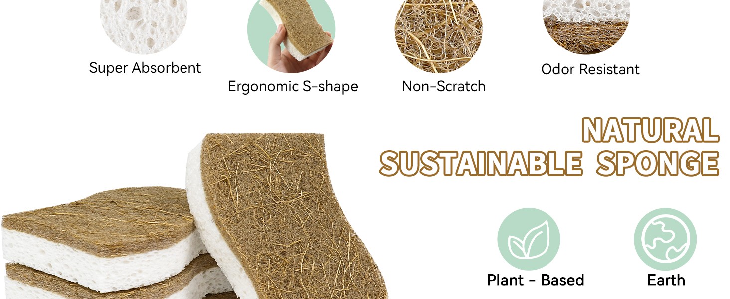 Natural Kitchen Sponges, Biodegradable & Compostable | Non-Scratch Cellulose