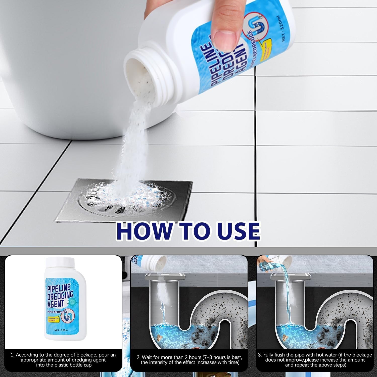 Multi-Purpose Pipeline Dredging Agent: Clog Remover for Kitchen & Bathroom 320ml