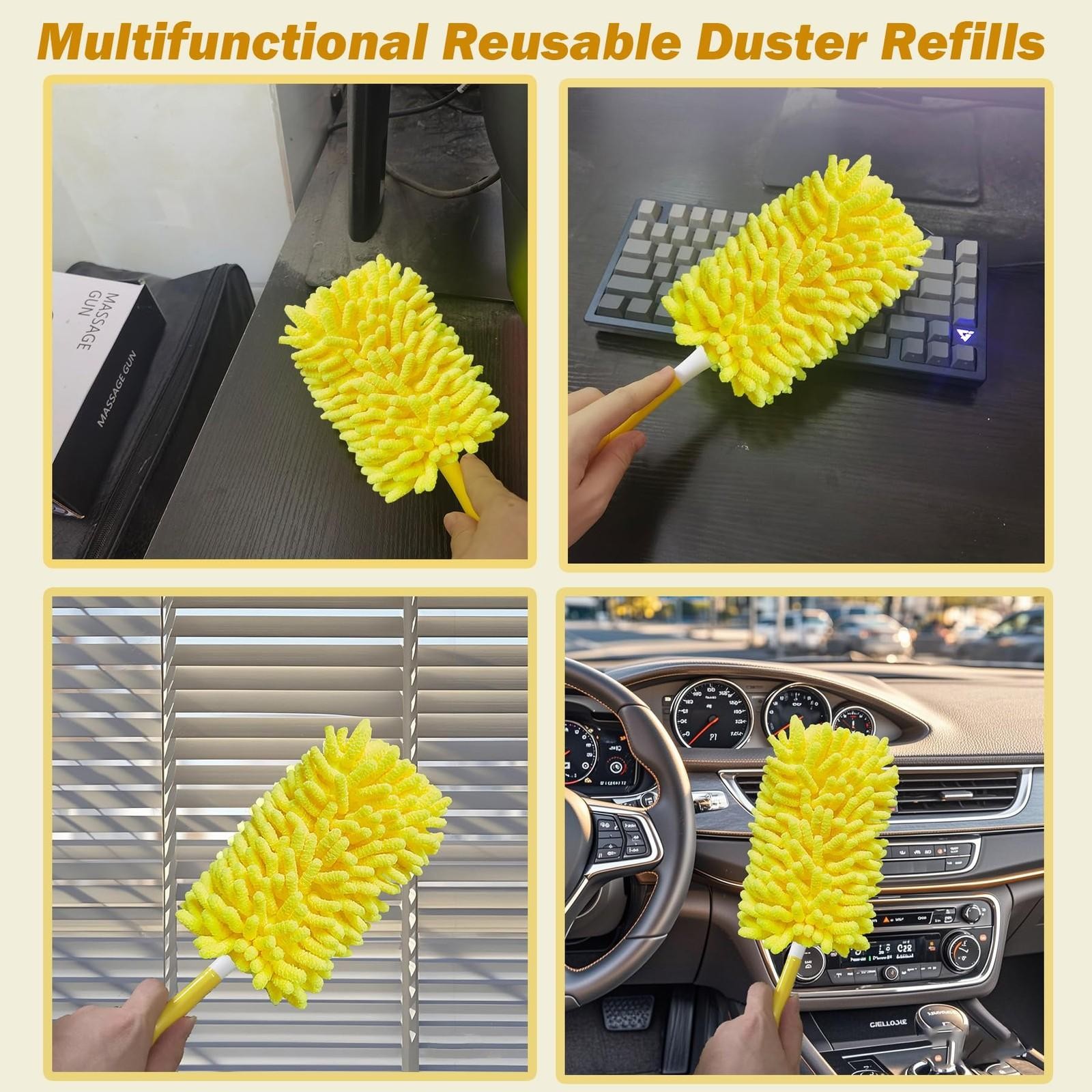 Reusable Duster for Swiffer, 2 Refills +1 Handle, 360 Heavy Duty Duster Refil…