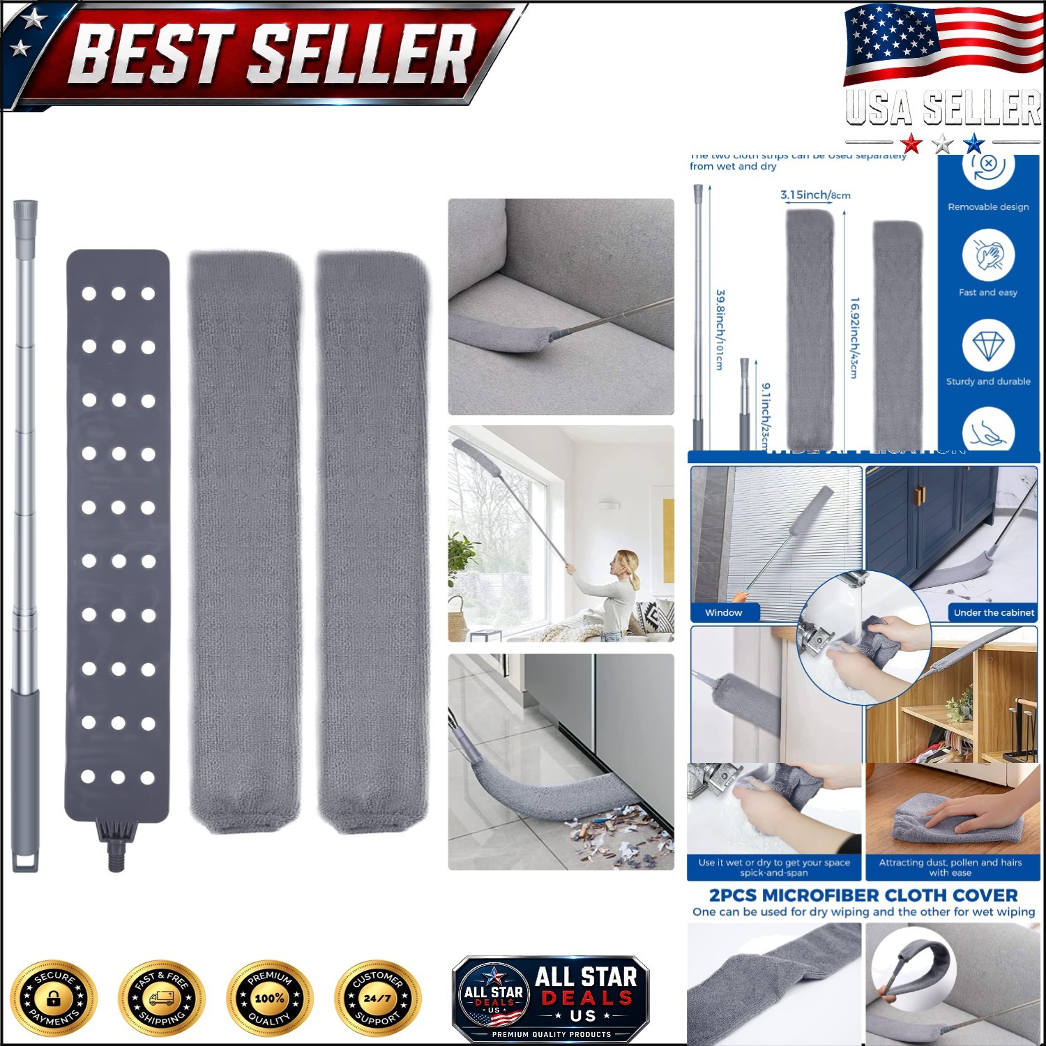 Bendable Retractable Duster Brush – Eco-Friendly 60″ Microfiber Cleaning Tool