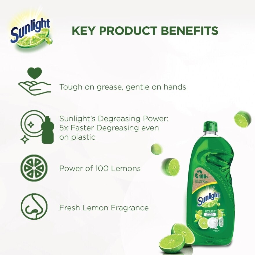 2xSunlight Dishwashing Liquid Lime 100 800ml Degrease Easily Malaysian Favourite