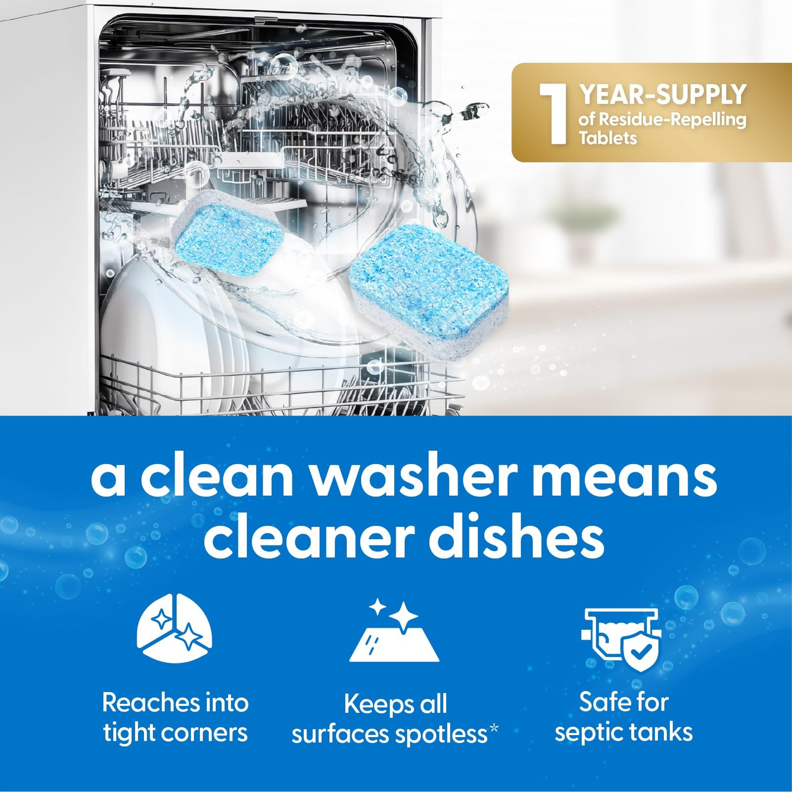 Dishwasher Cleaner Tablets Heavy Duty Descaler Odor Control 24 Apple Scented Pod