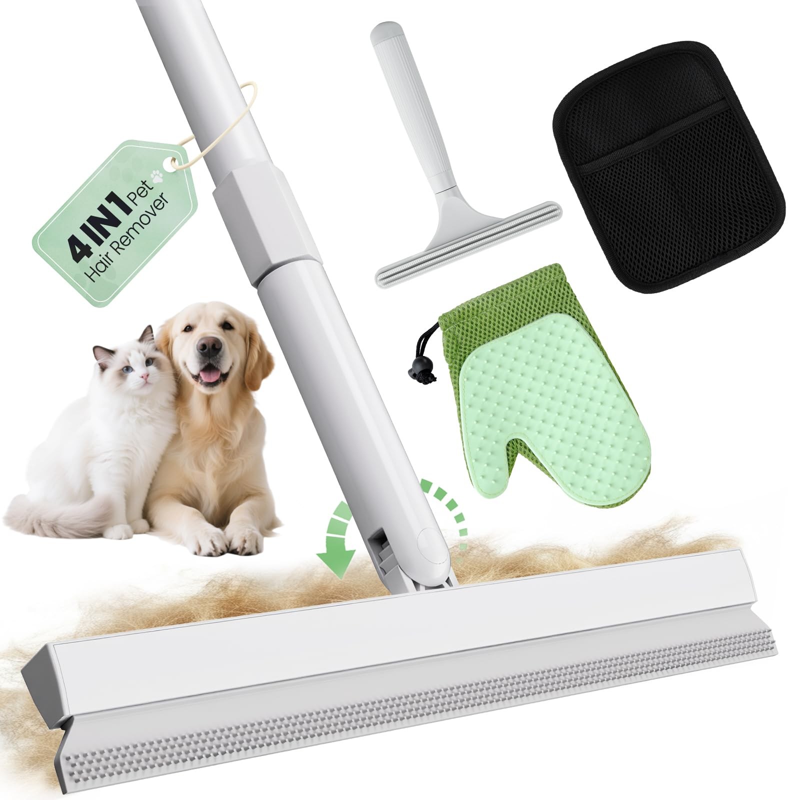 Carpet Rake for Pet Hair Removal Tool – 4 in 1 Pet Hair Remover Kit for Dog C…