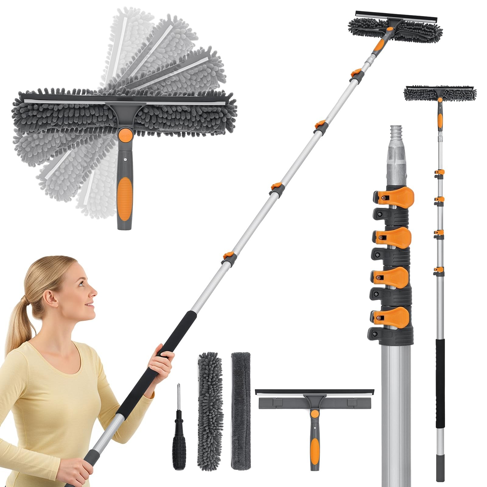 26Ft Window Squeegee with 5-19 FT Extension Poles, 2-in-1 Window Cleaning Kit…