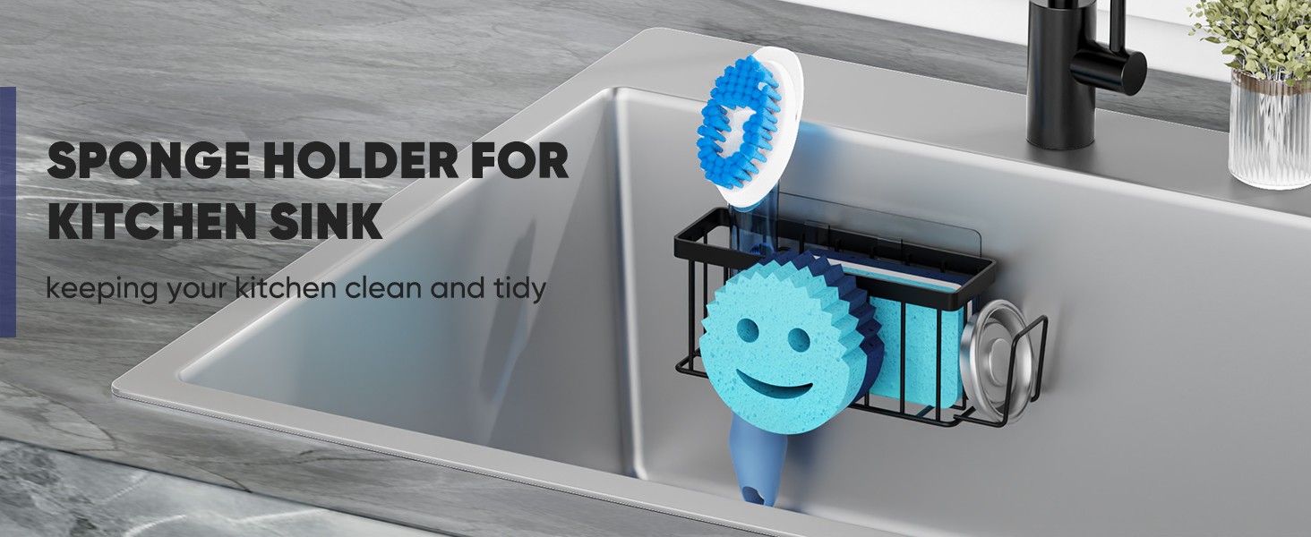Sponge Holder for Kitchen Sink,Sink Caddy Smiley Face,4-in-1 Sponge Holder with