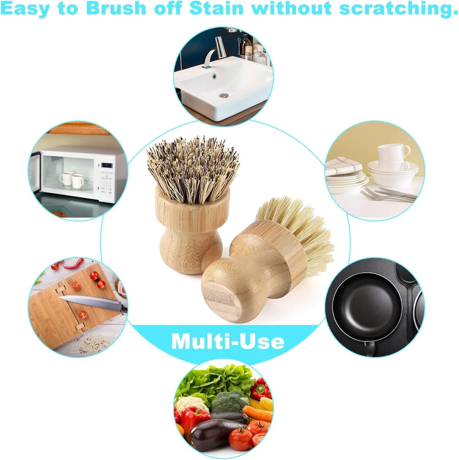 2-Piece Bamboo Dish Brush Set – Ergonomic Palm Handle for Effortless Cleaning