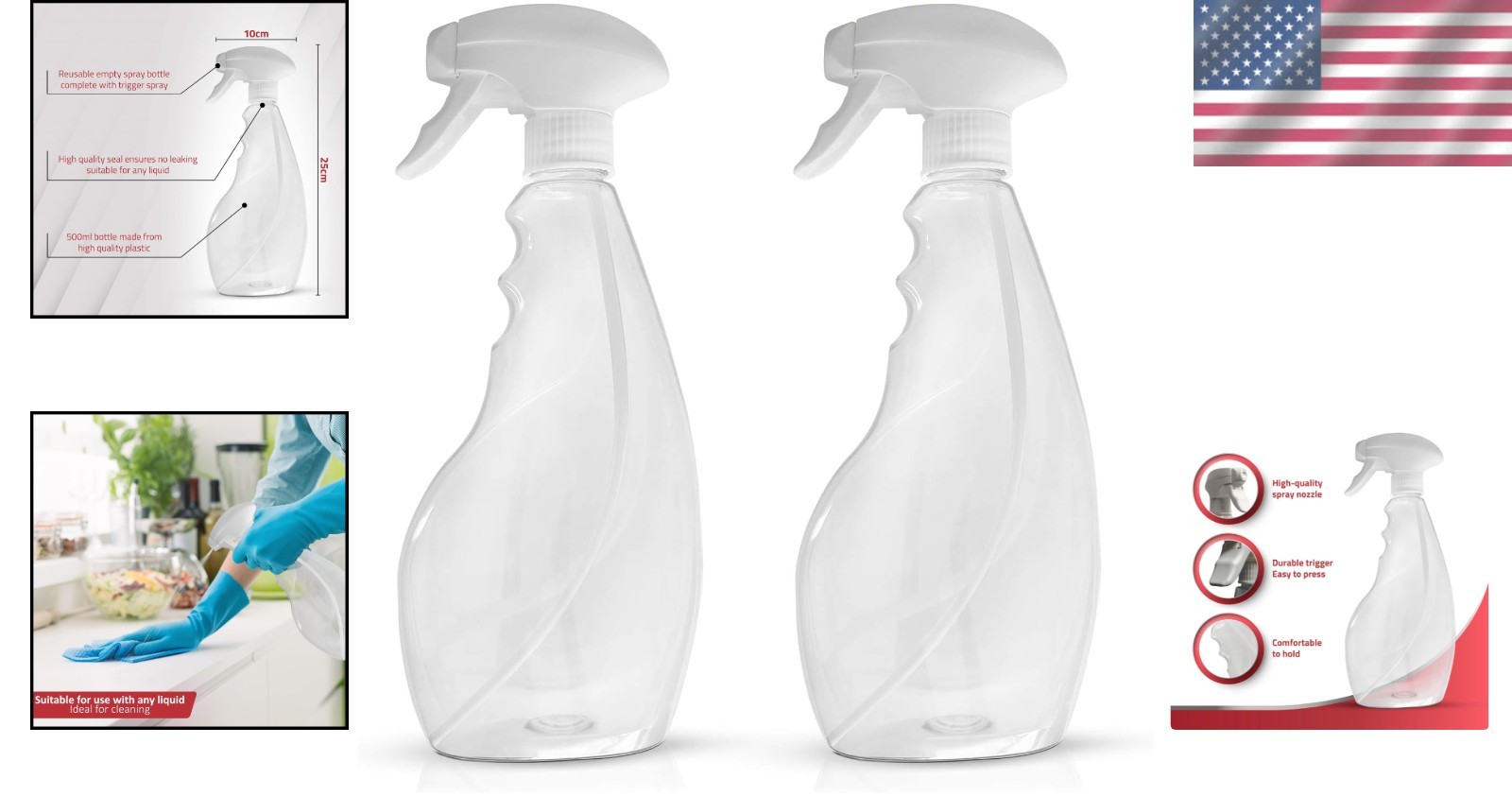 Heavy-Duty 17oz Spray Bottles – Clear Design for Effective Cleaning & Plant Care