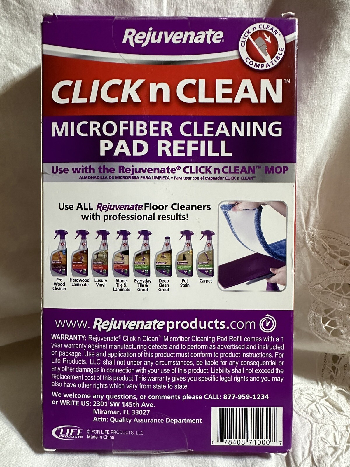New – Sealed Rejuvenate Click N Clean Microfiber Mop Cleaning Pad Refill, Blue