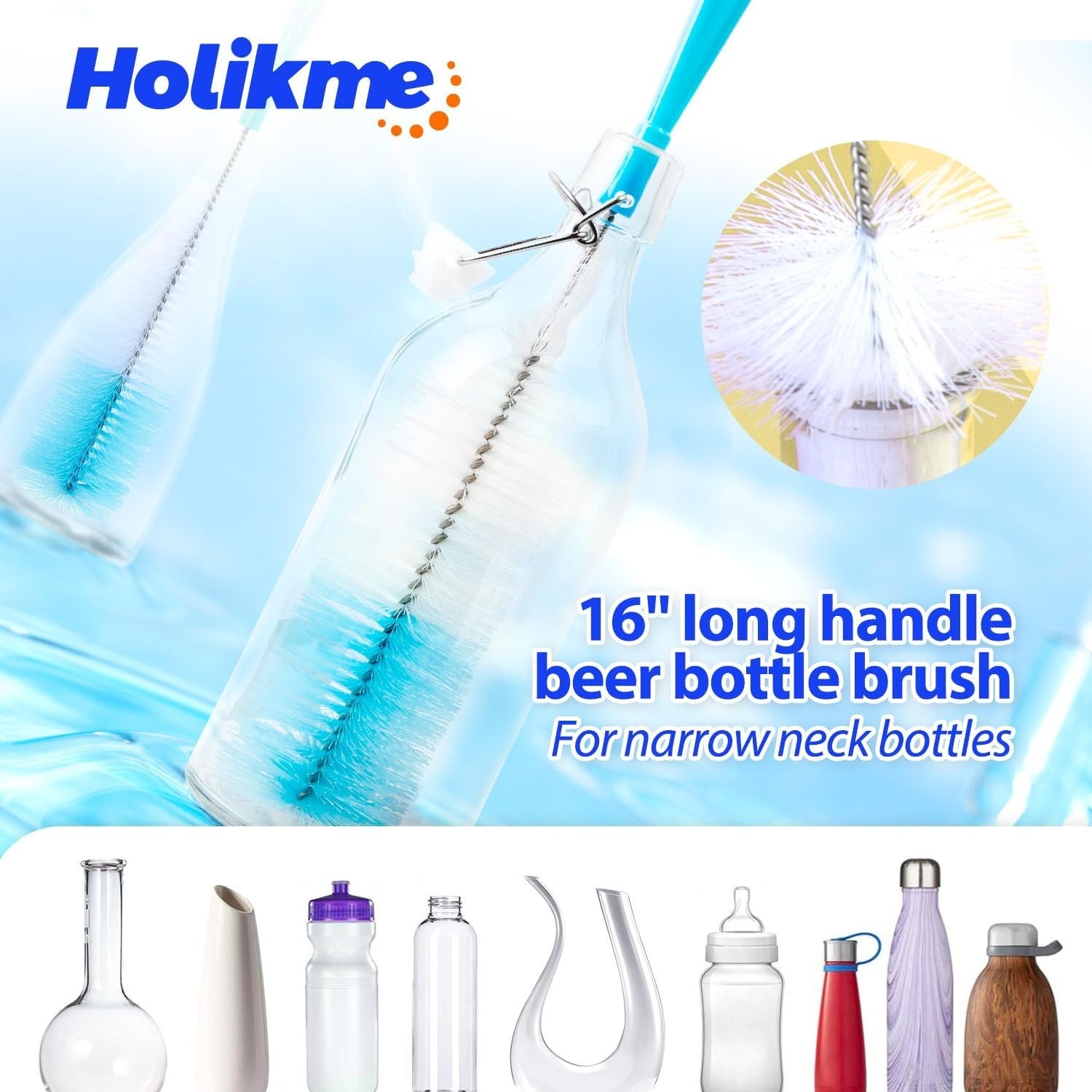 Holikme Bottle Brush Tube Cleaning Set, Long Handle for Decanter/Pipes/Lids