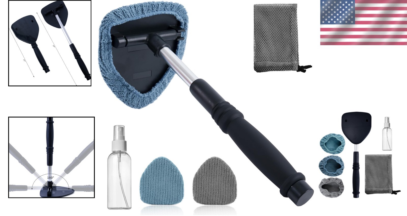 Microfiber Triangle Windshield Tool: Extendable Aluminum Handle & Color Options