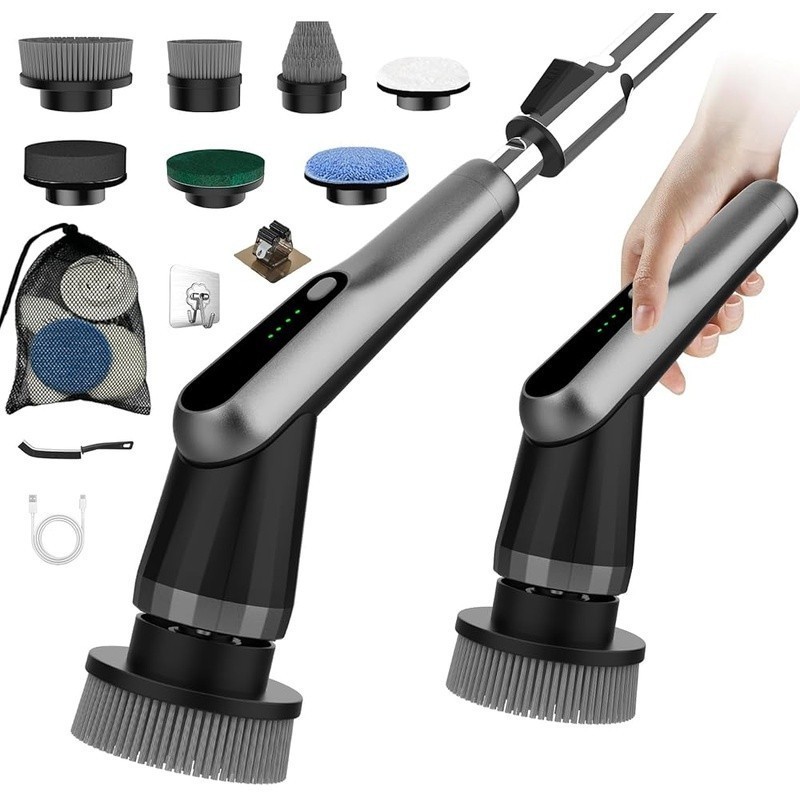 2 Speed Waterproof Electric Shower Scrubber W/ 10 in 1 Attachments Home Cleaning