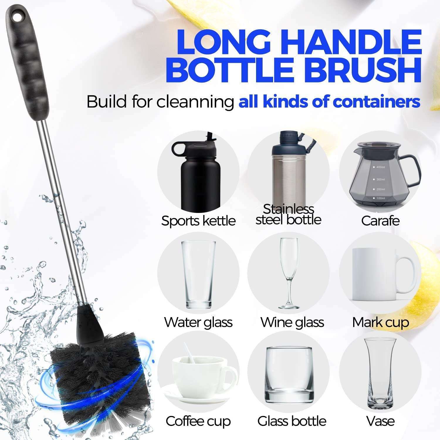 Holikme 6 Pack Bottle Brush Set, 14″ Long Handle Stainless Steel Bottle Cleaner