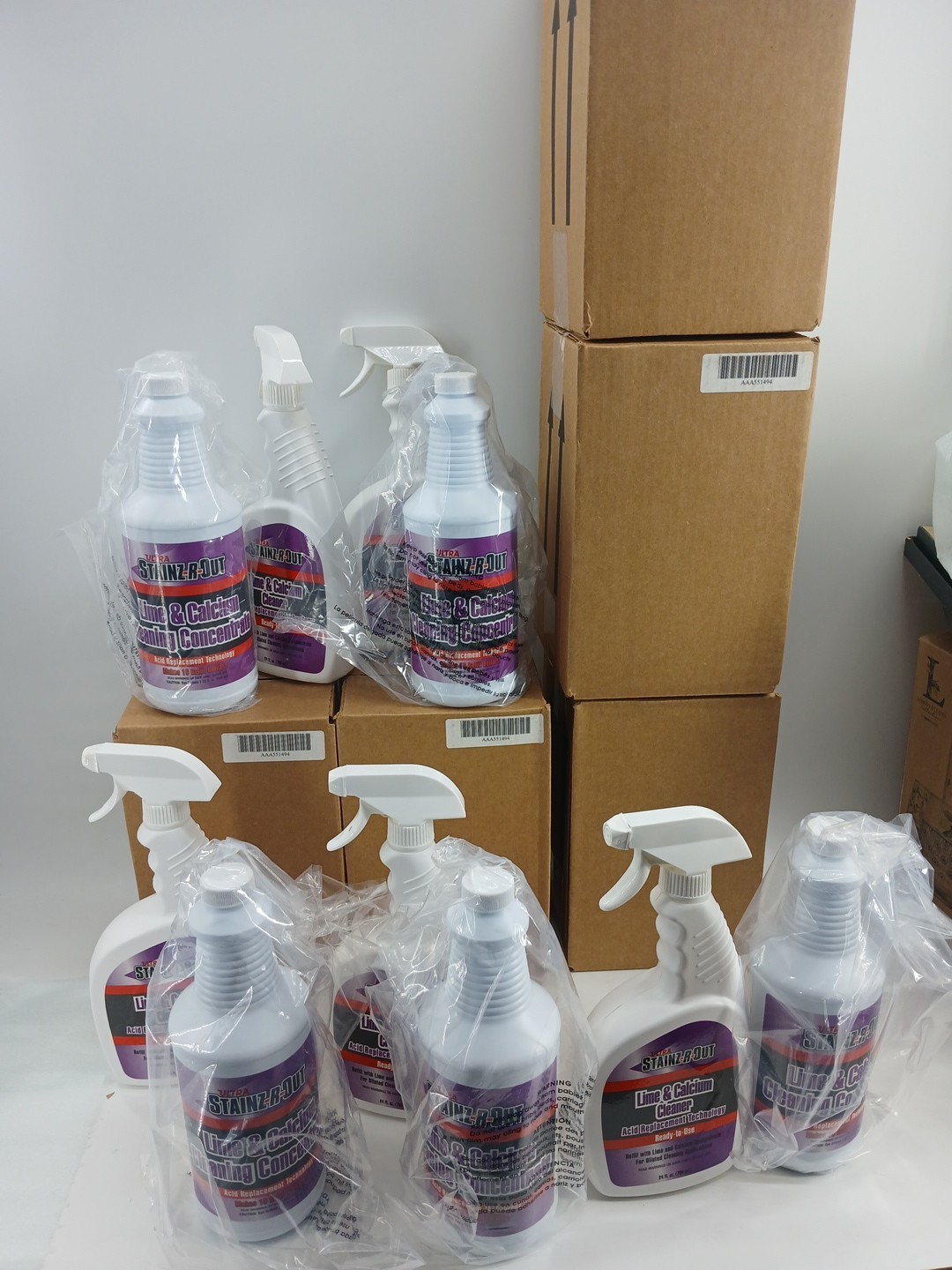 (Lot Of 5) Ultra Stainz-R-Out Lime & Calcium 32 Oz Concentrate Spray Bottle Sets