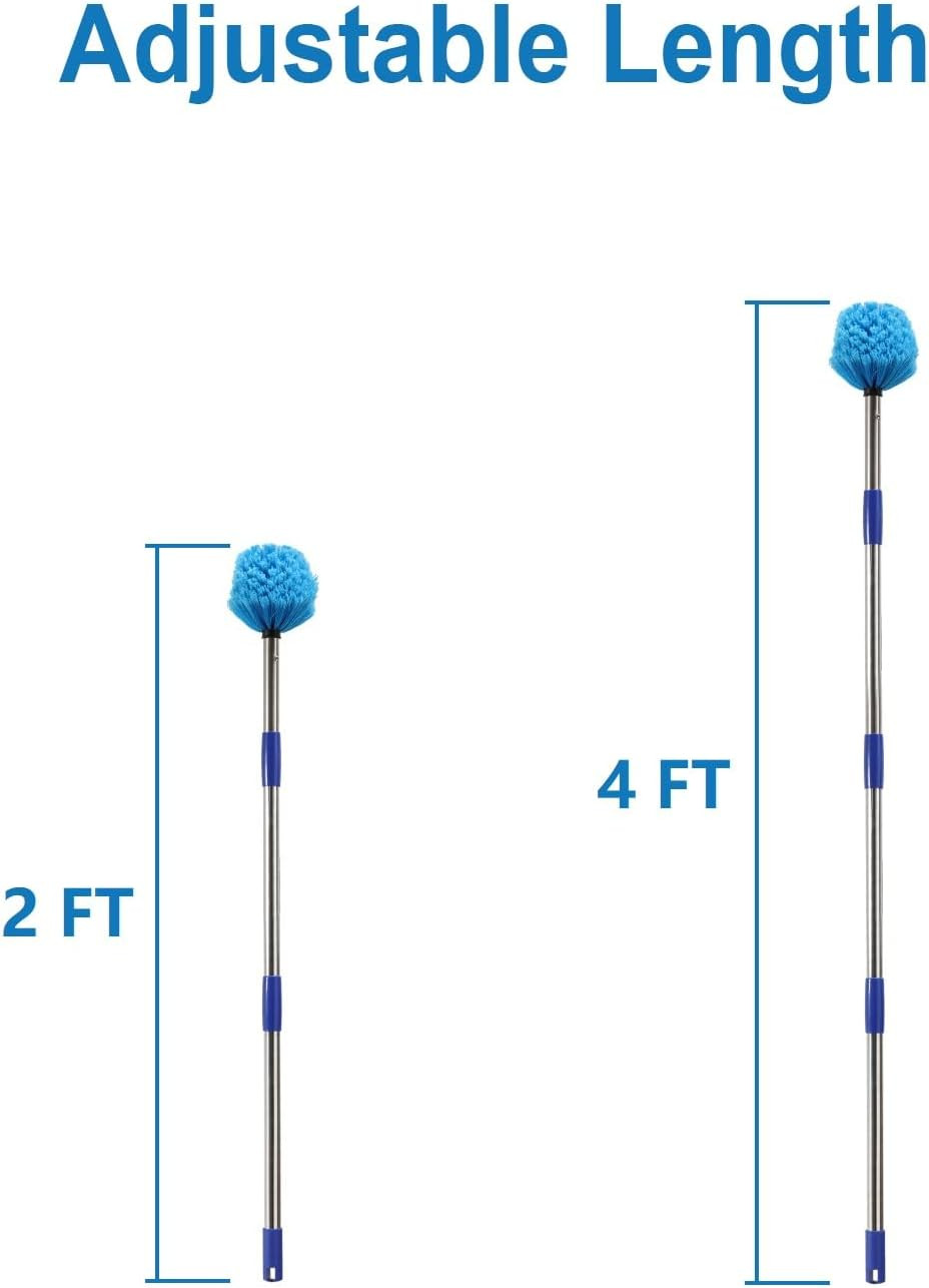 Cobweb Duster with Extension Pole, 4 FT Stainless Steel Pole with Spider Web Bru