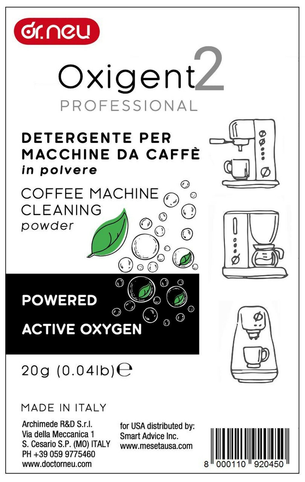 Dr.Neu Coffee Maker and Espresso Machine Active Oxygen Detergent Powder Cleaner