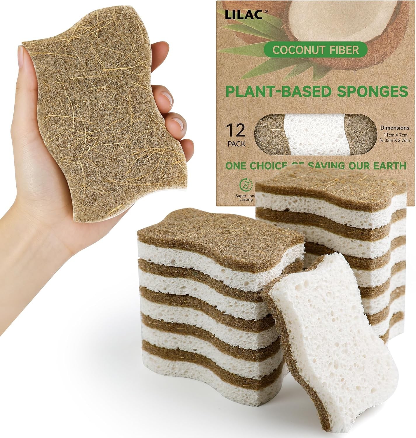 12 Pack Natural Cellulose Sponges for Dishes – Non-Scratch Kitchen Scrub Sponges