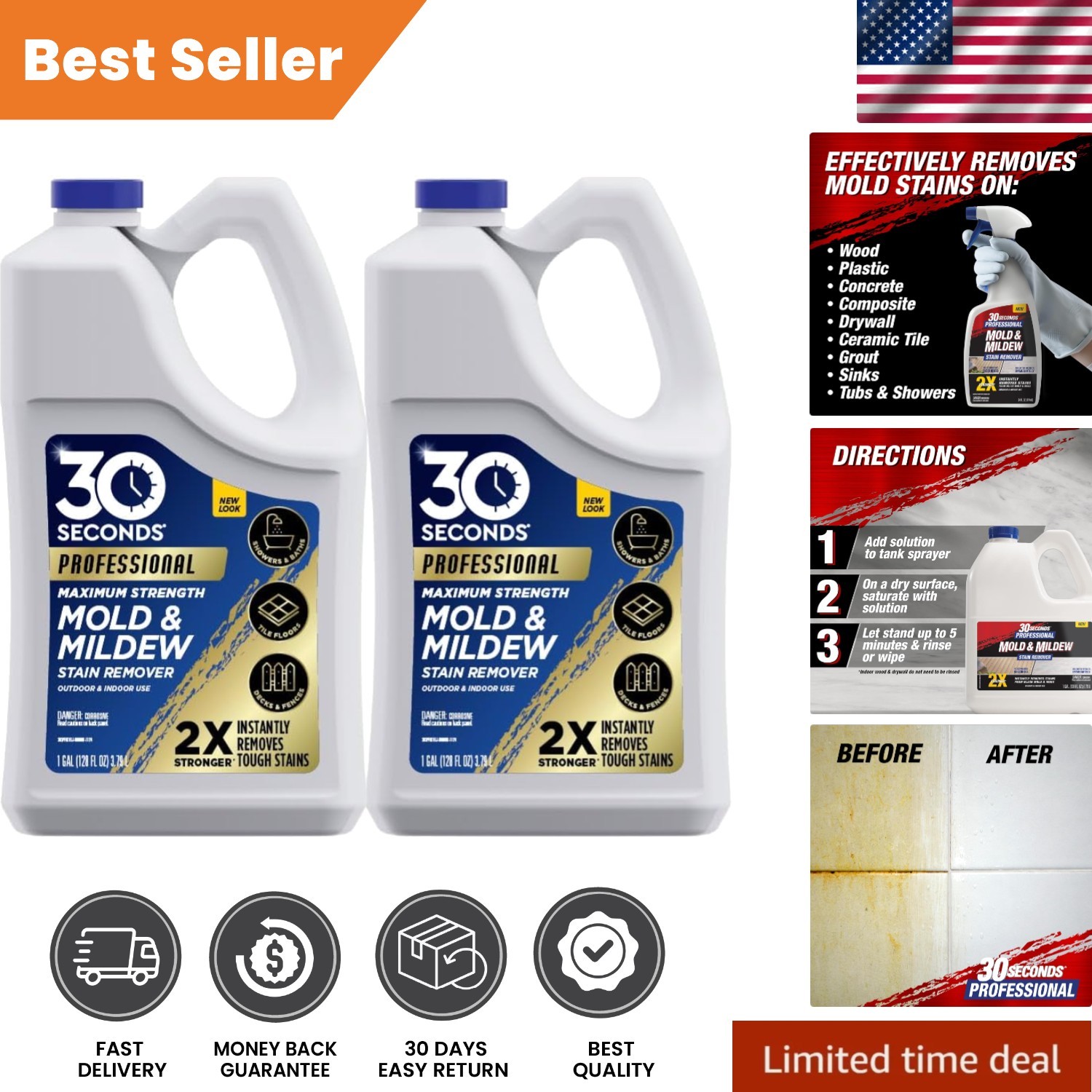 Pro Mold & Mildew Stain Remover – Scrub-Free & Ready-to-Use 128 fl oz – 2 Pack