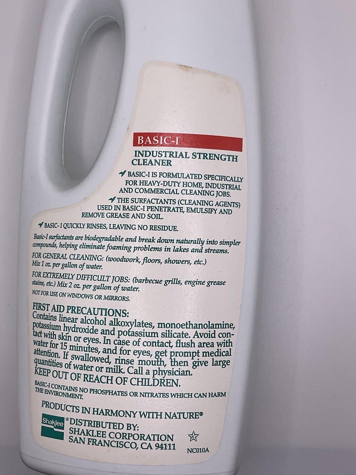 Shaklee Basic-I Industrial Strength Cleaner 1 Quart New