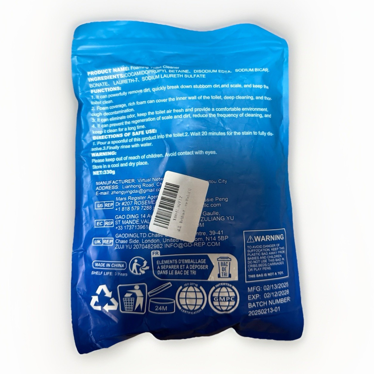 Splash Foam Toilet Cleaner Powder 330g New