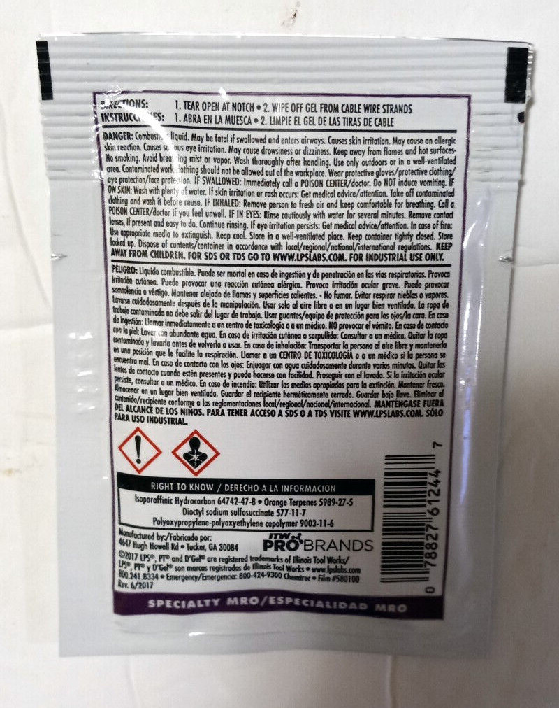 Lot of 6 LPS D’GEL Platinum Grade 61244 Solvent Degreaser Wipes Orange