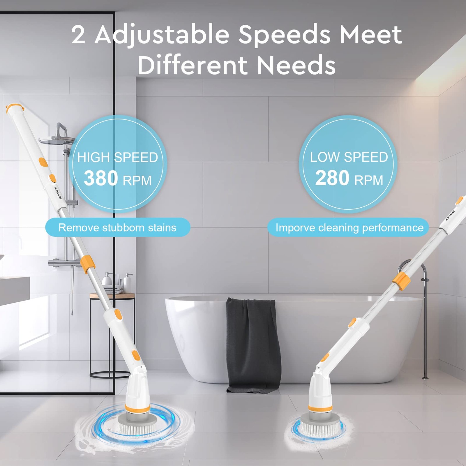 Spin Scrubber, 380RPM High Speed Power Scrubber, Cordless Cleaning Brush 2 Sp…