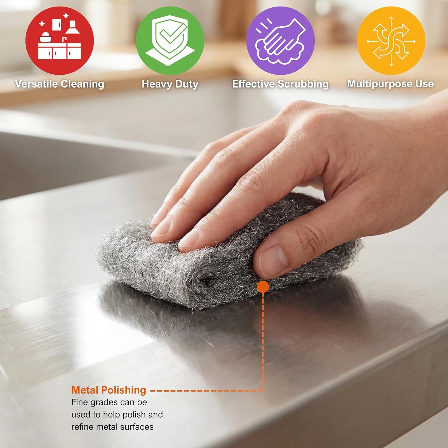 Extra Coarse #4 Stainless Steel Fiber Sponge Scrubbers Pack of 8 Steel Wool Pads