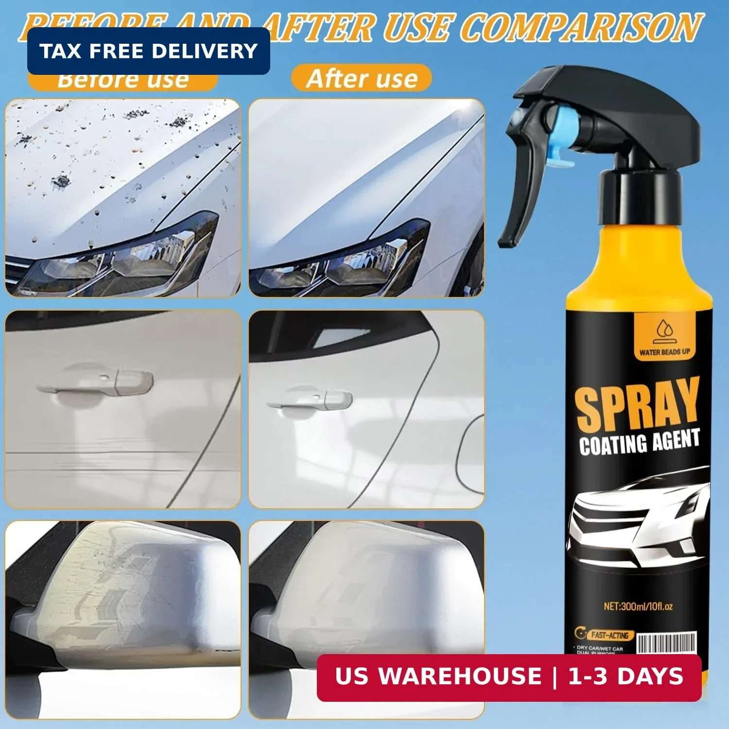 300ml Nano Car Coating Spray Kit, Nano Hydrophobic Ceramic Coating, Auto Paint P