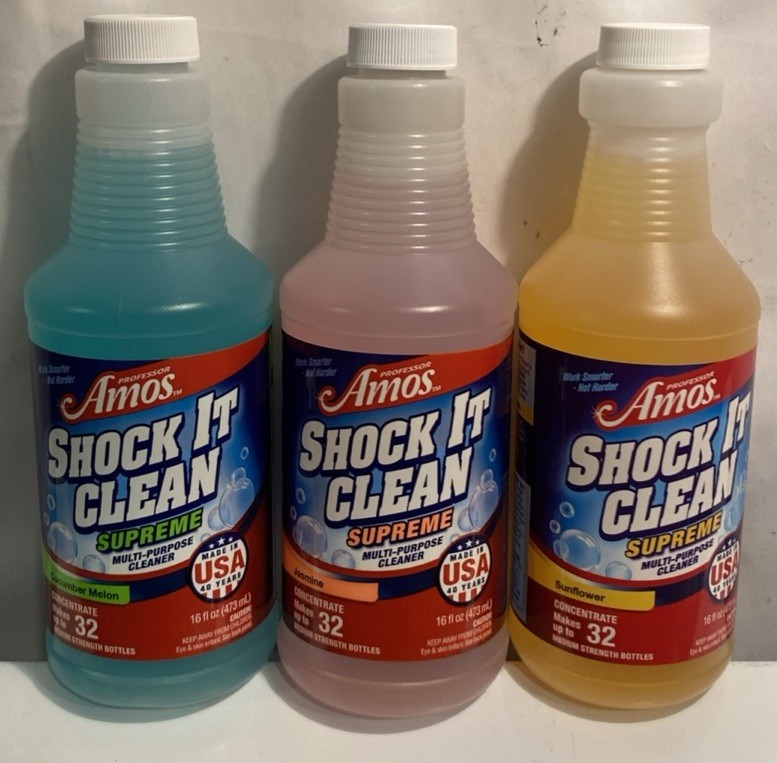 NOS Professor Amos Shock It Clean SUPREME 16oz Concentrate Set Of 3 Neon Jasmine