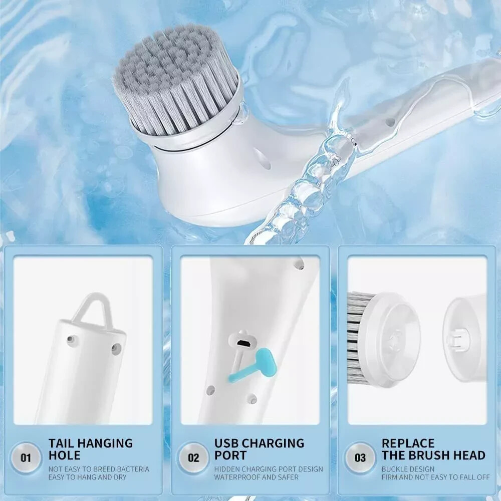 Electric Cleaning Brush Scrub Cleaning Brush With 5 Replaceable Brush Heads