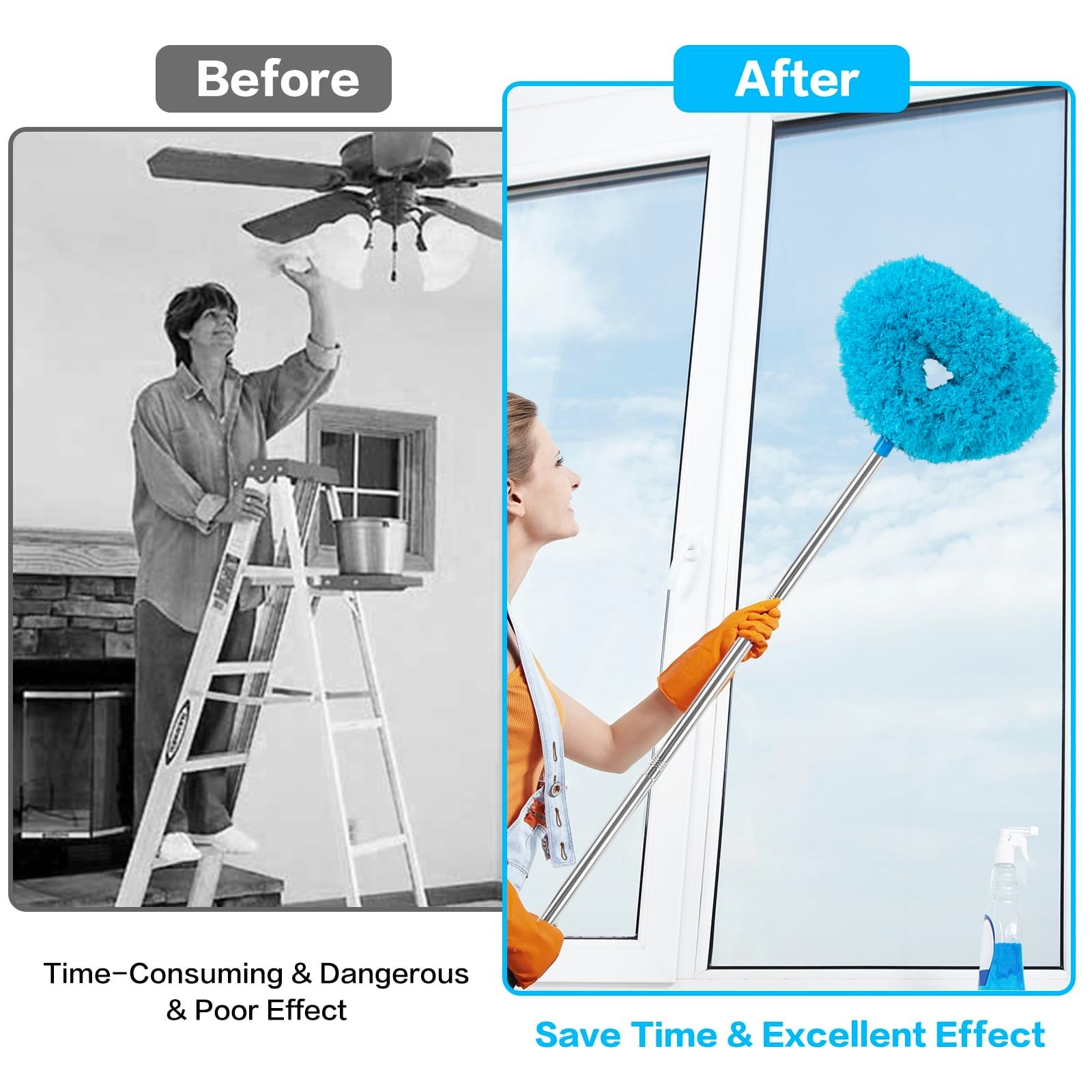 Ceiling Fan Blade Cleaner Duster with Extension Pole, Adjustable 13-49.7″ – Reus