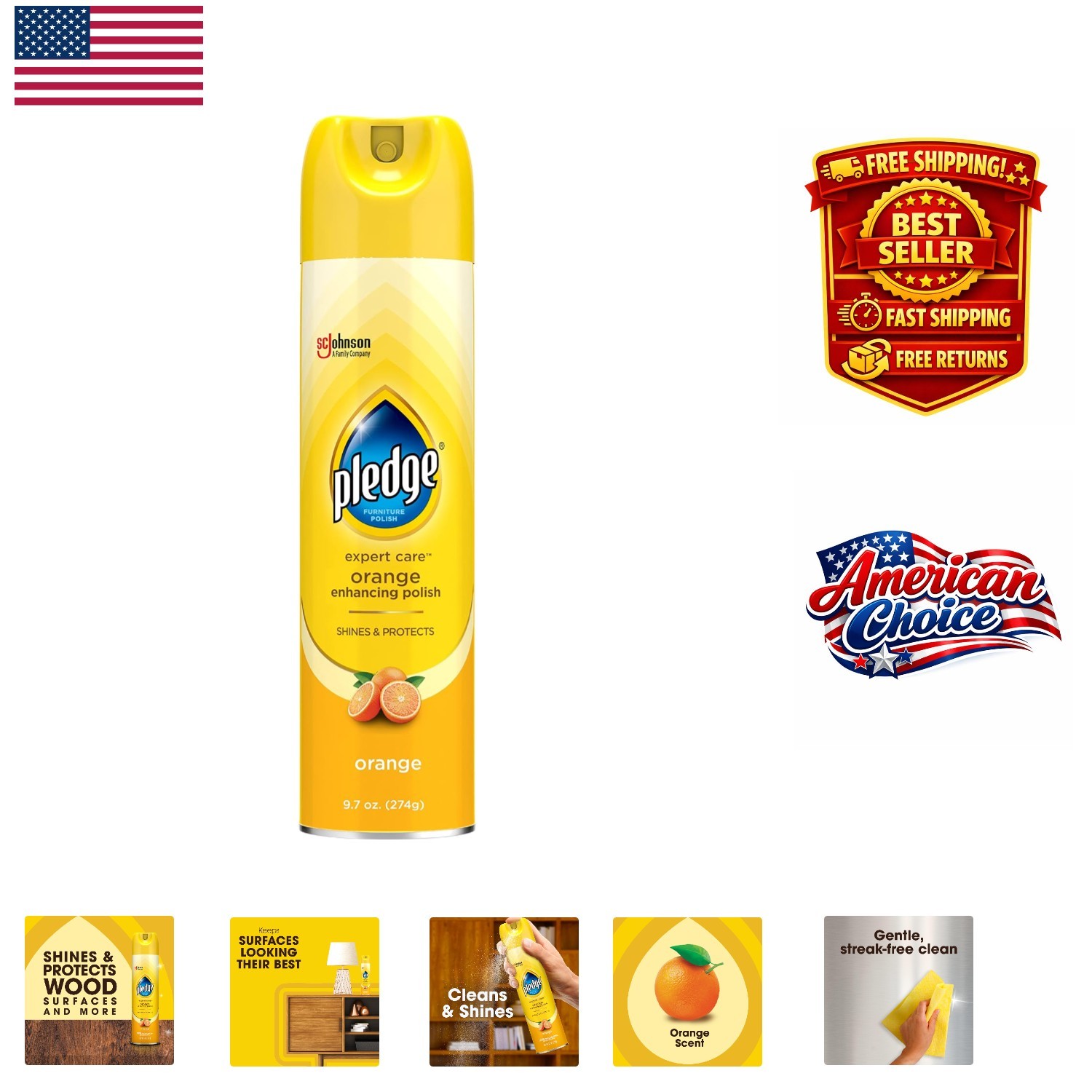 9.7oz Pledge Enhancing Polish Spray – Fresh Orange Scent for All Sealed Surfaces