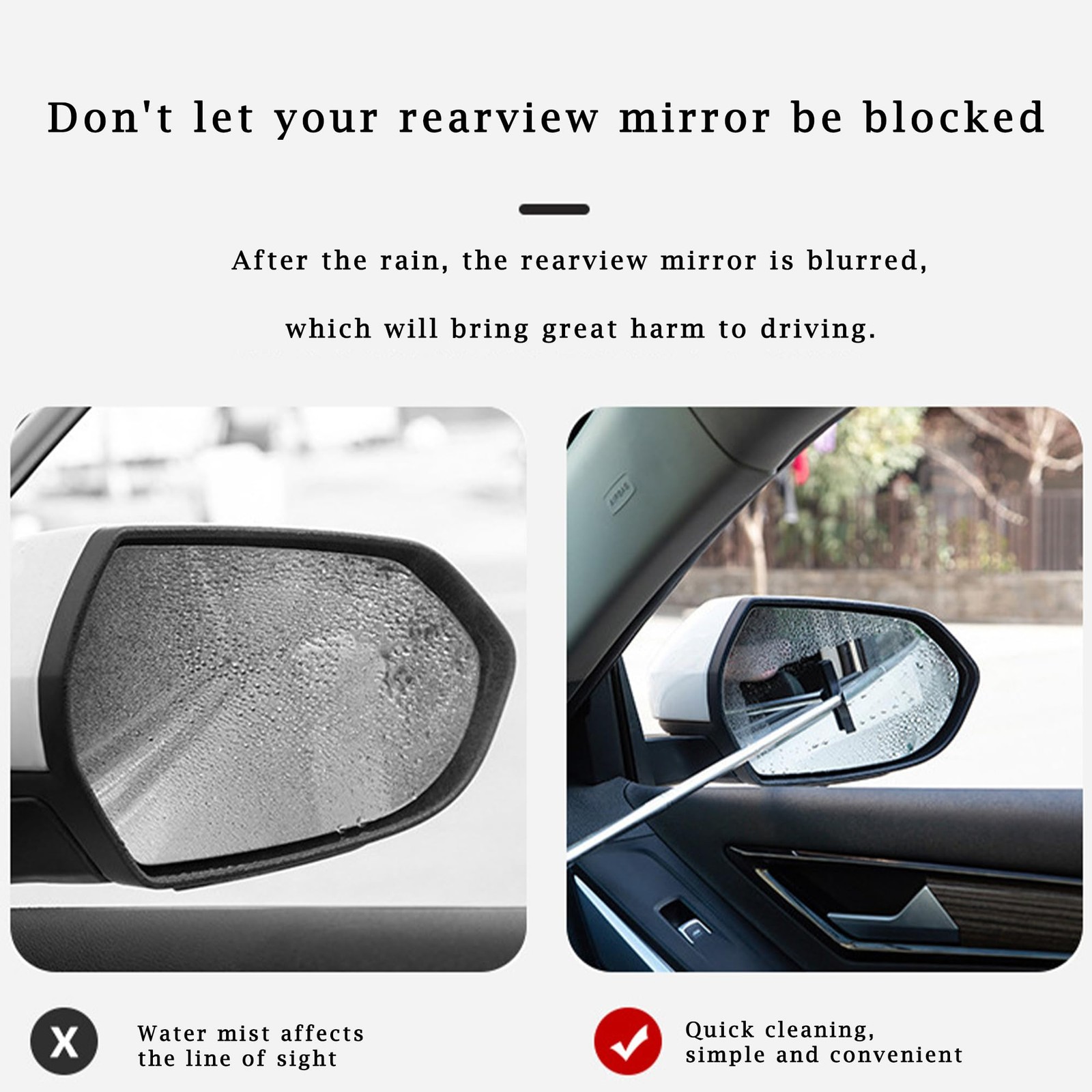 3 PCS Side Mirror Squeegee Car Mirror Squeegee Retractable Car Rearview Mirror