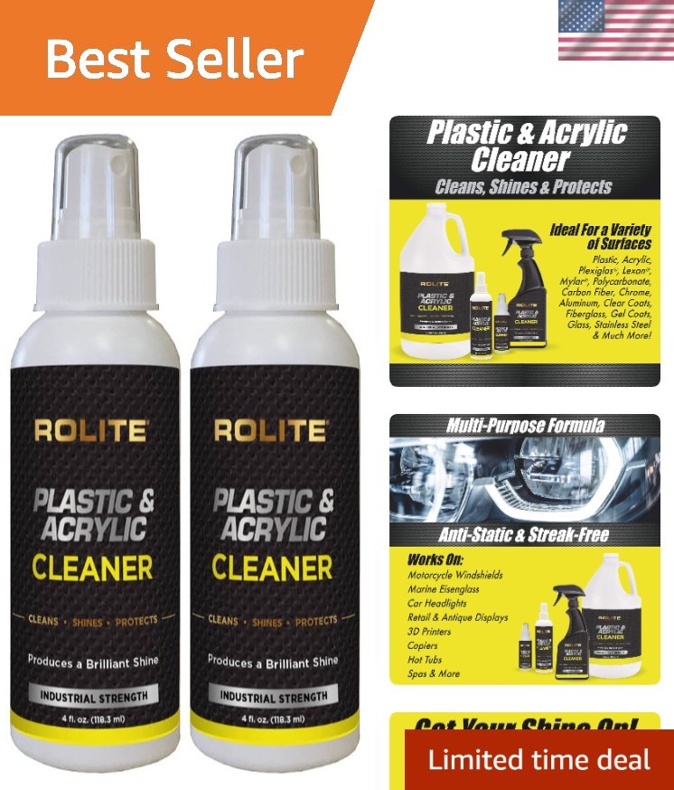 High Shine Plastic & Acrylic Cleaner – Dust Repellent Spray, 4 fl. oz. (2 Pack)