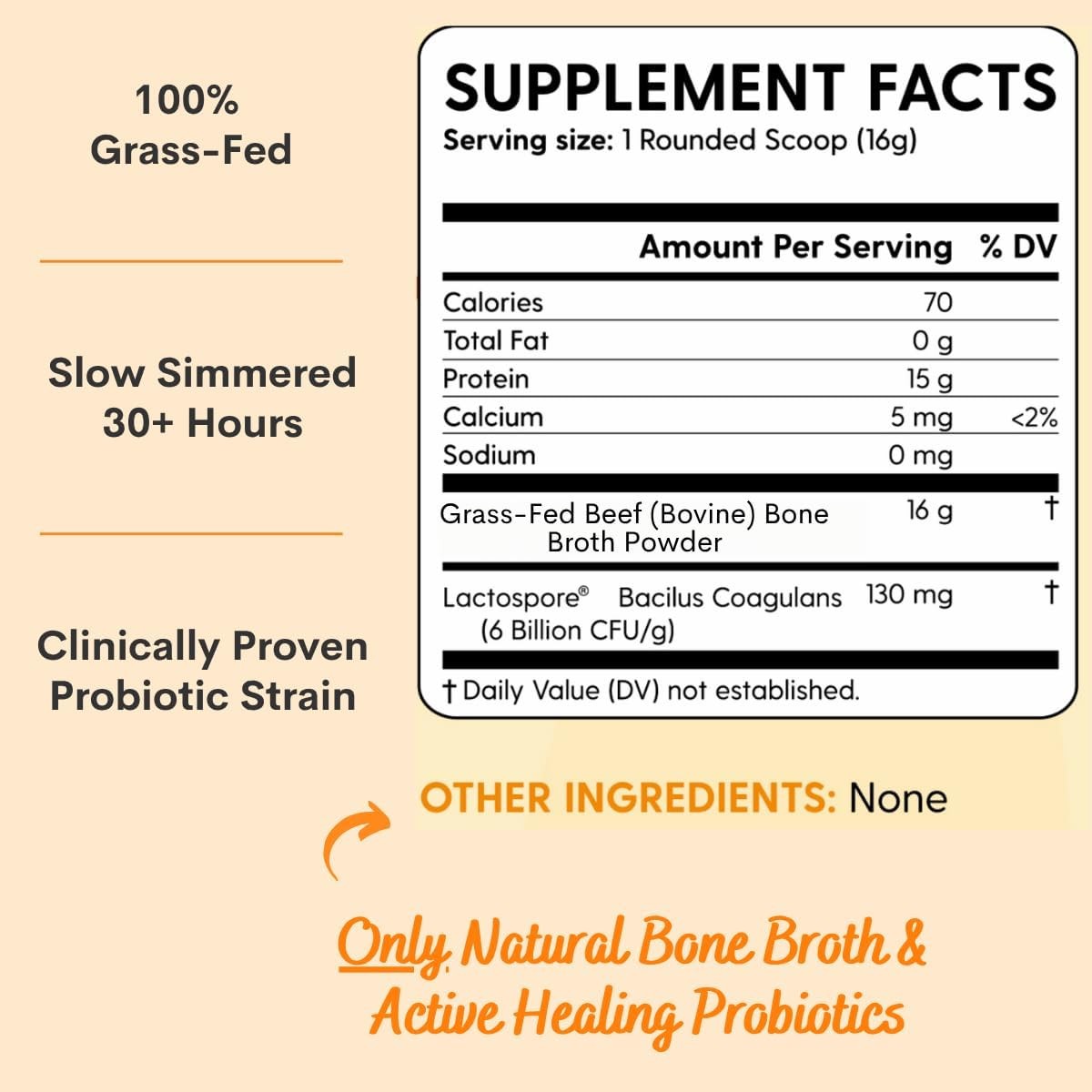 Paradise Naturals 100% Grass-Fed Natural Beef Bone Broth Powder + Active Probi