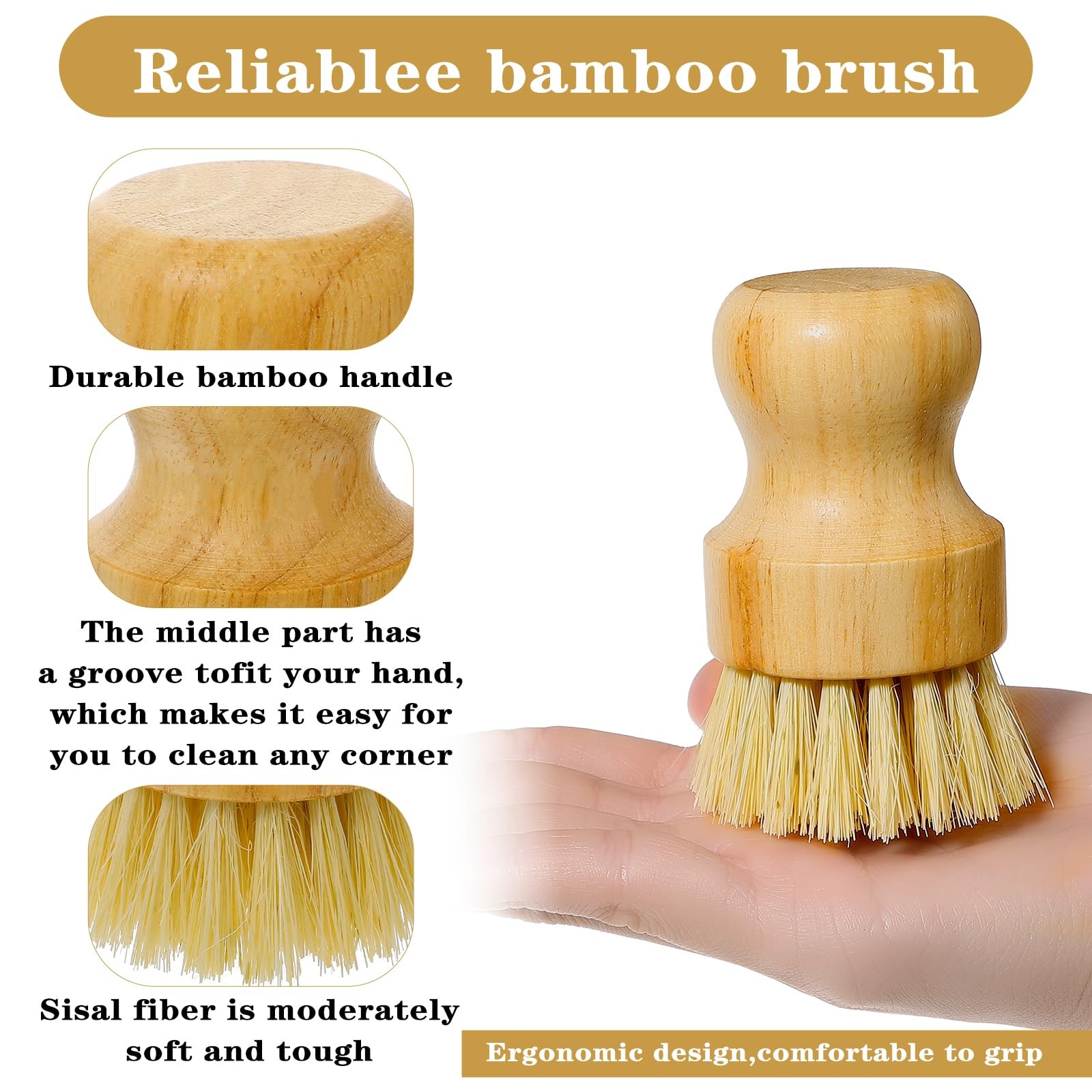 12 Pcs Bamboo Dish Scrub Brushes with Natural Sisal Bristles for Cleaning Pots