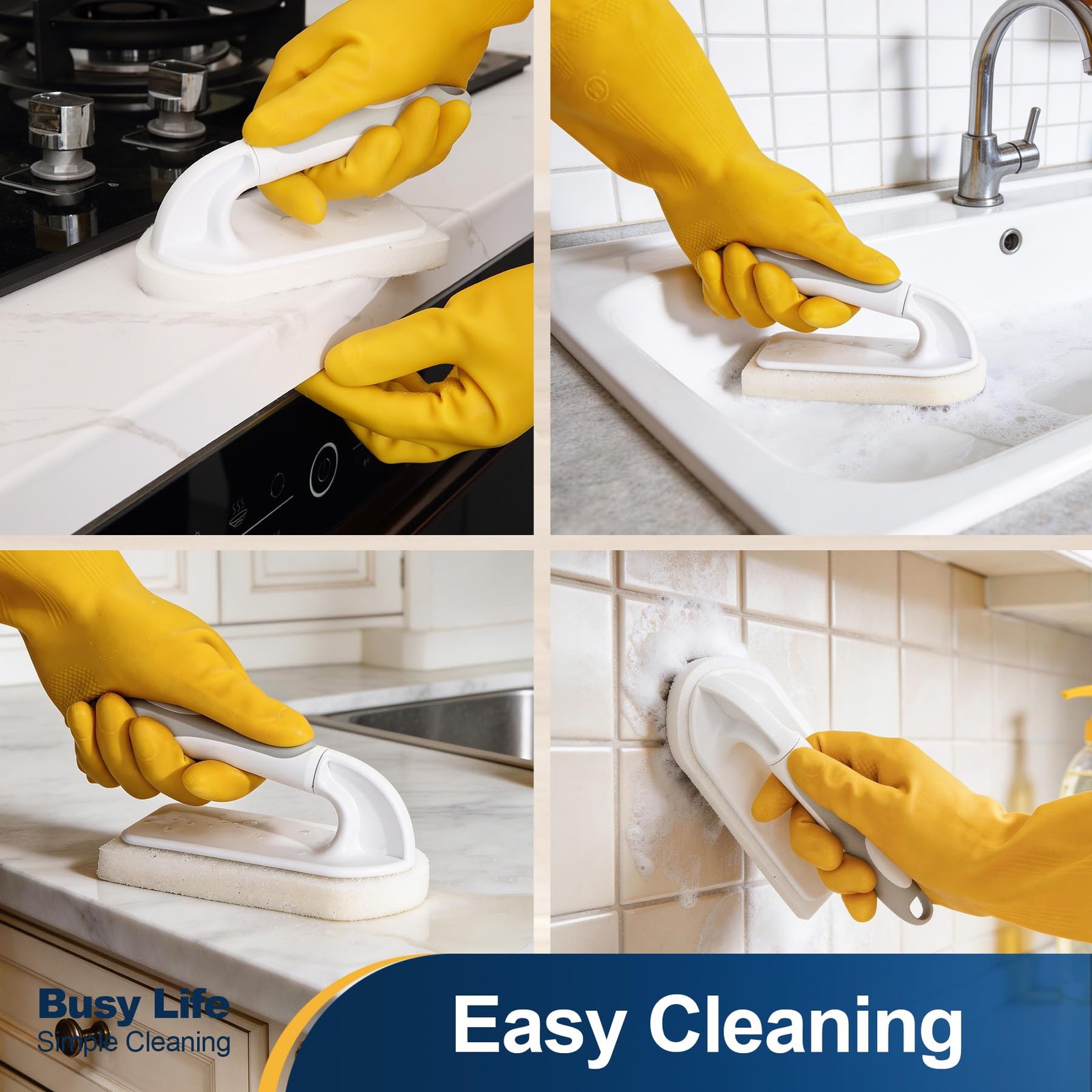 Handheld Cleaning Scrub Brush Set 2 Pack with Total 10 Hook-Shaped Scouring P…