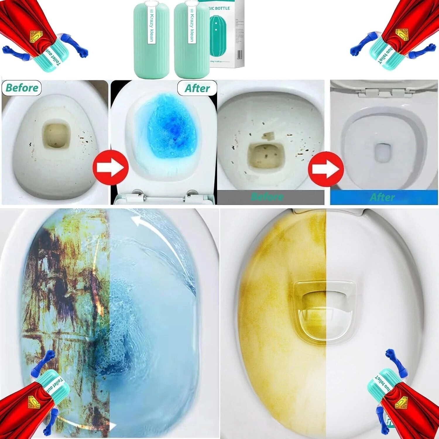 2Pcs Krazy Klean Toilet Cleaner, 180 Days Of Supply, Deep Cleaning, Fresh Toilet
