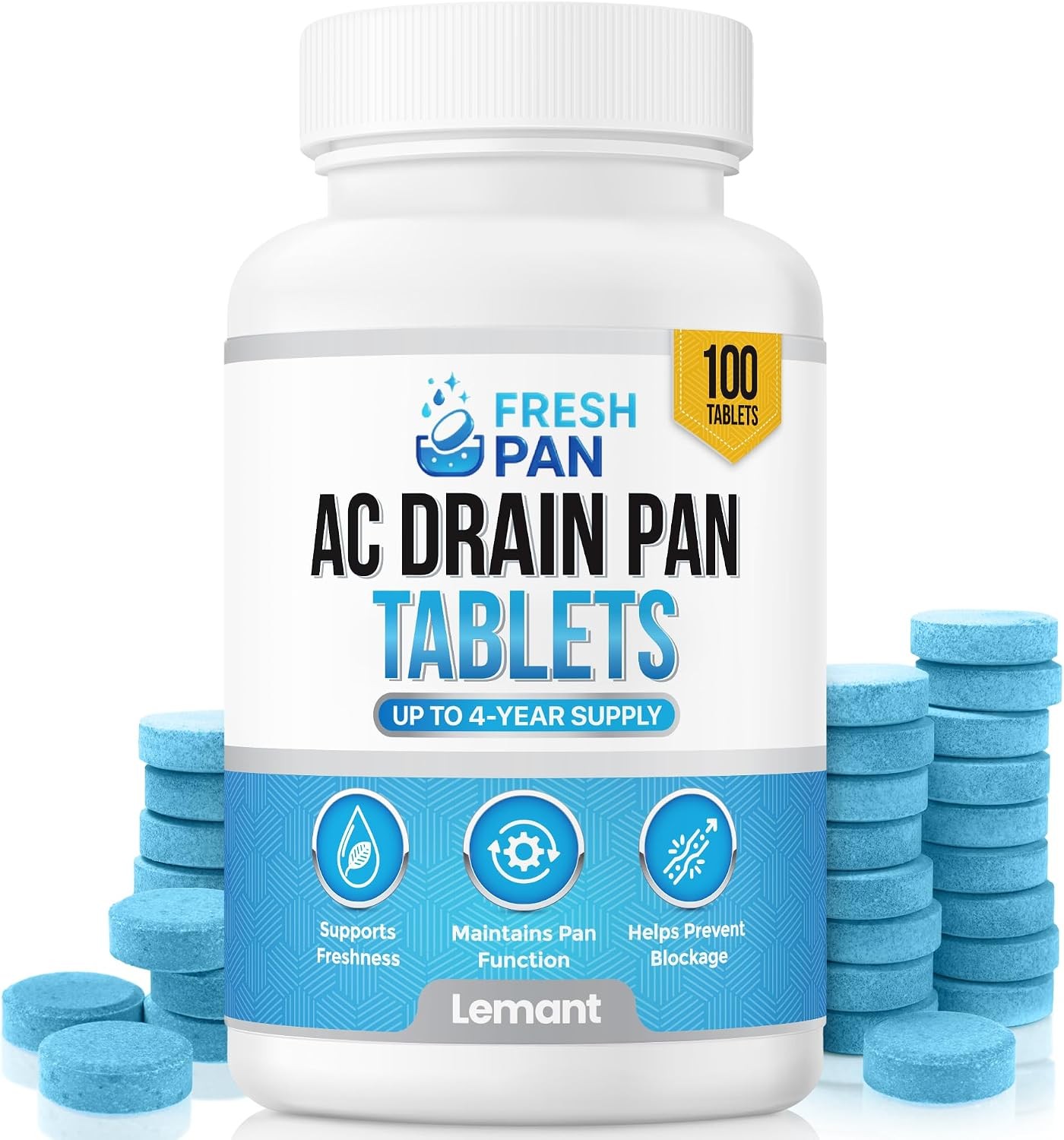 FreshPan AC Drain Pan Tablets 100-pack 4 Year Supply of Slow Release Condensate