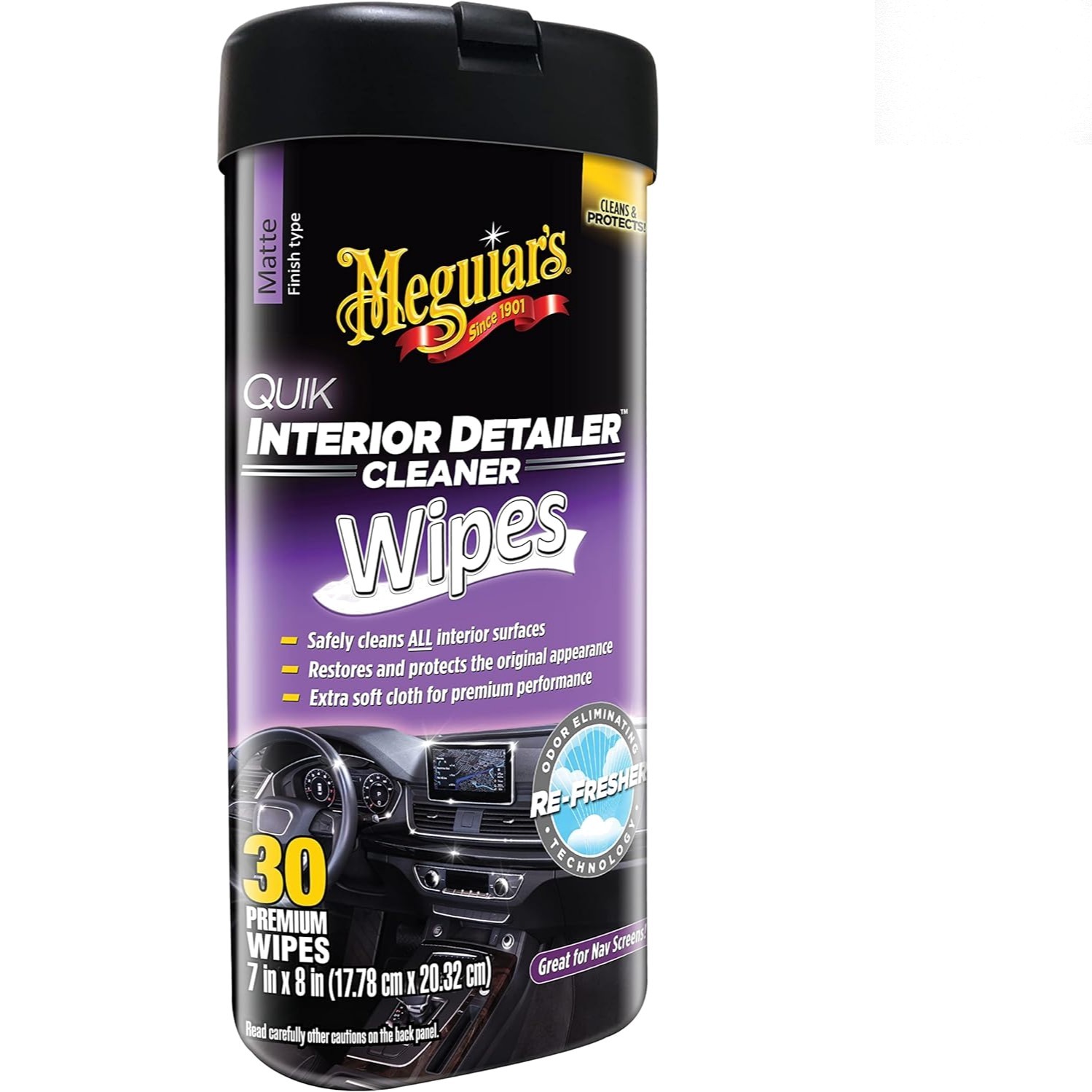 Non-Greasy Meguiar’s Interior Wipes with UV Protection – 30 Count, All Surfaces