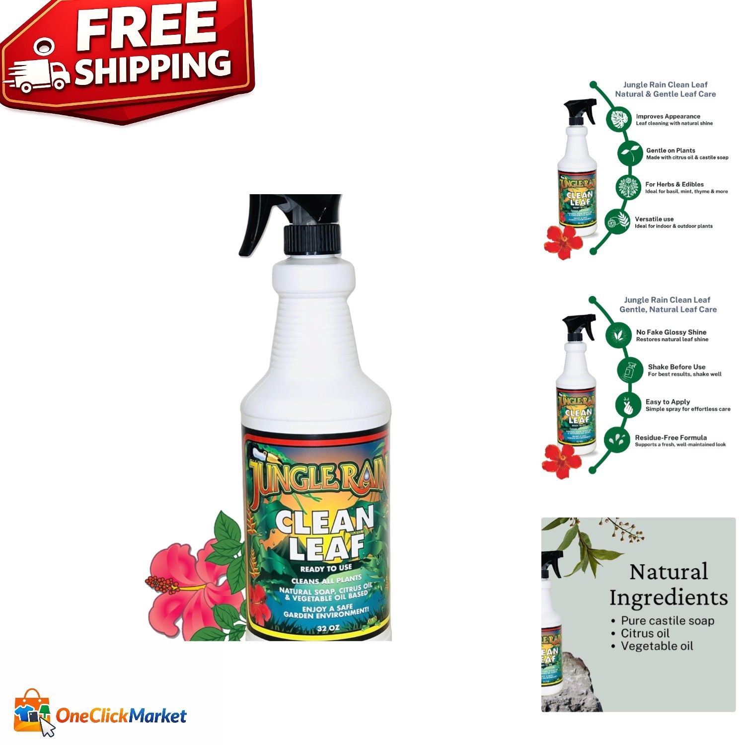 32oz Ready-to-Use Clean Leaf Spray – Enhances Shine & Cleans Leaves Naturally