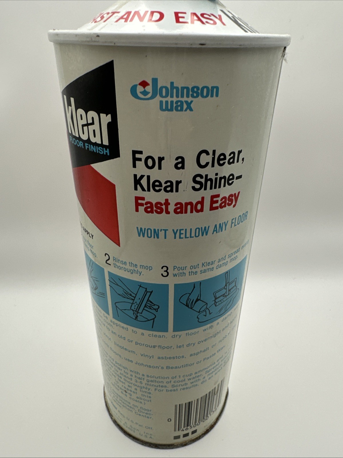 Klear Floor Finish Sc Johnson Wax 27 Oz Can Full or Nearly Full ’70s Movie Prop