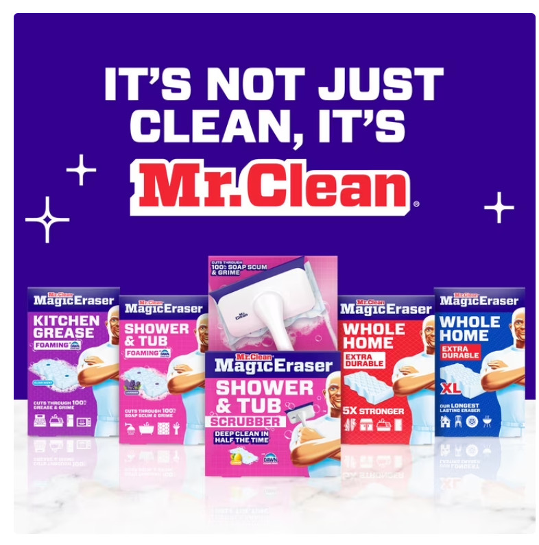Mr. Clean Magic Eraser Shower & Tub Scrubber, 1 Device + 2 Refills, White
