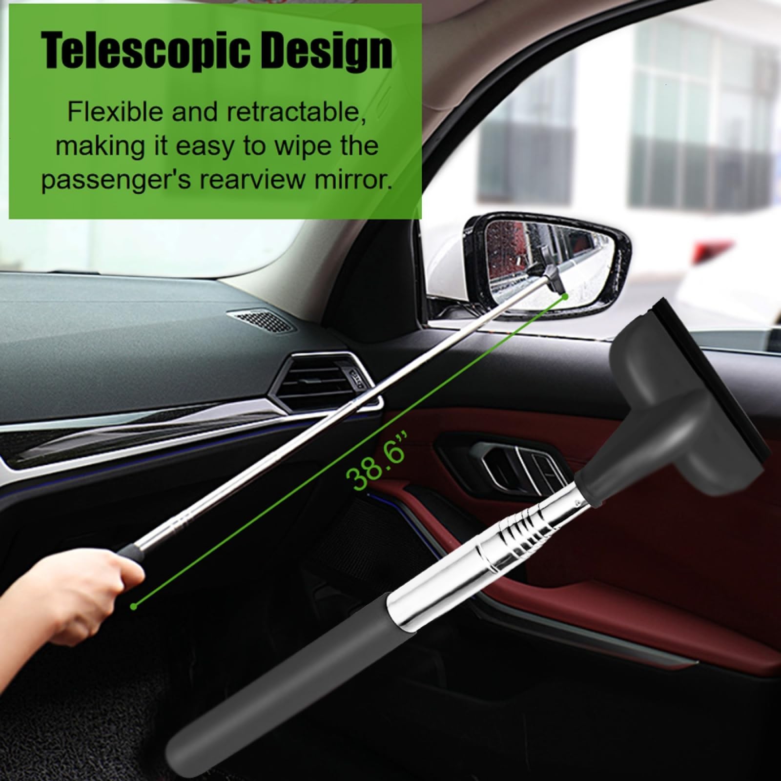 Side Mirror Squeegee Retractable Rearview Mirrors Wiper 38.6 inch Handle