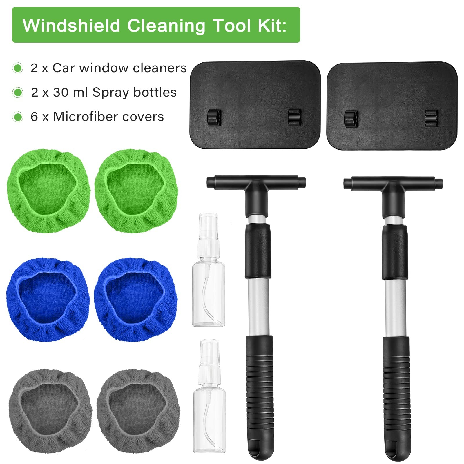 2 Sets Windshield Cleaner Tool Car Window Cleaning Wash Kit with Detachable H…